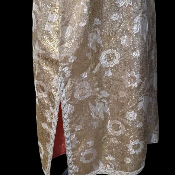 Stunning 1960's-70's Moroccan Gold Metallic & Off-White Rayon Brocade Kaftan - Picture 8 of 10